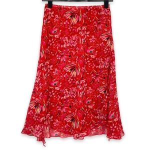 Sag Harbor Petite Red Floral Midi Skirt